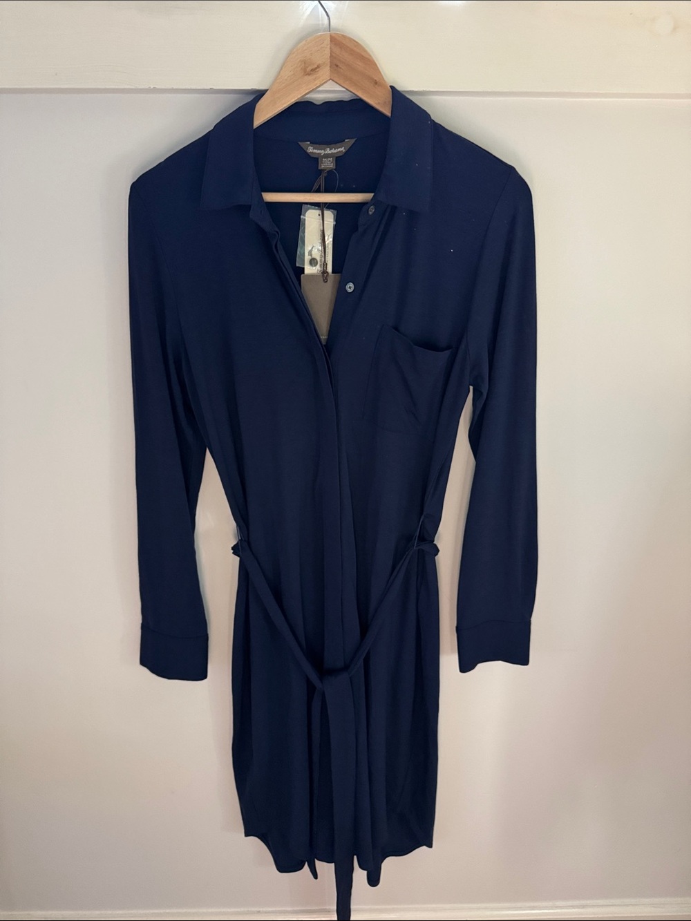 NWT Tommy Bahama Tambour Belted Shirt Dress Navy Blue Ocean Deep Blue Size M